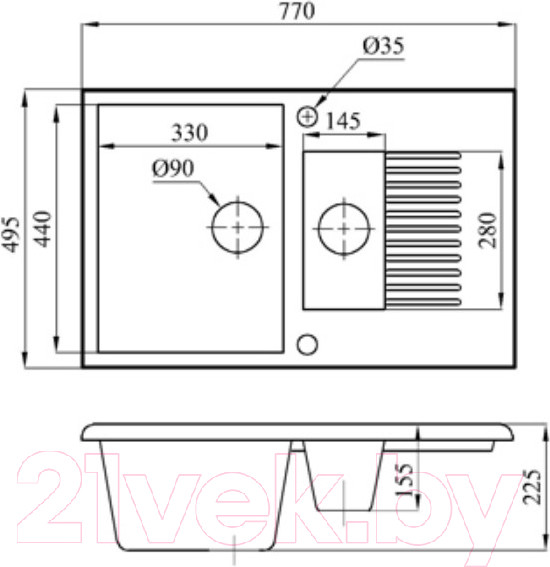 Изображение товара Мойка кухонная со смесителем БелЭворс Forma R + смеситель W74004-2 + дозатор L405F (черный)