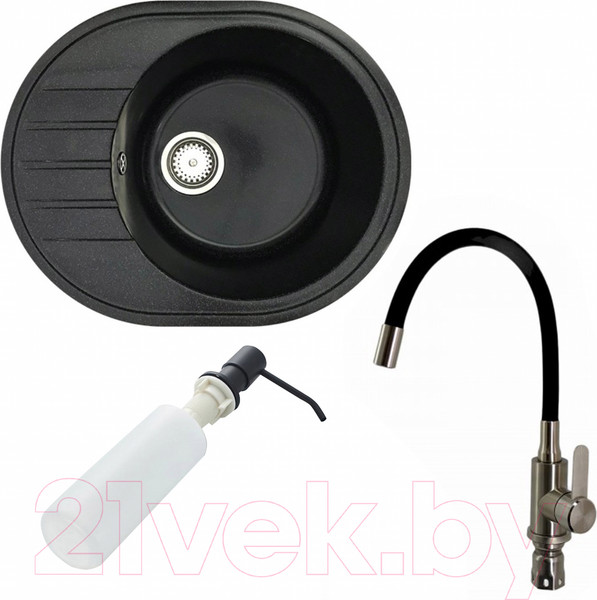 Изображение товара Мойка кухонная со смесителем БелЭворс New Lux R + смеситель W74004-2 + дозатор L405F (черный)