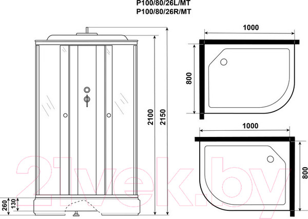 Изображение товара Душевая кабина Niagara Promo P100/80/26L/MT 100x80x215