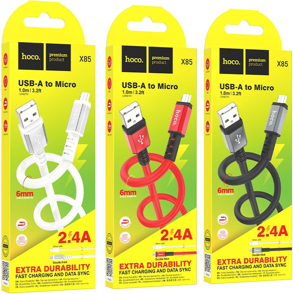 Изображение товара Кабель Hoco X85 Strength AM-microBM (1м, белый)