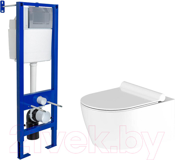 Изображение товара Унитаз подвесной с инсталляцией Damixa Jupiter DX77C1700SC + Berges АТОМ 410 040331 (с кнопкой)