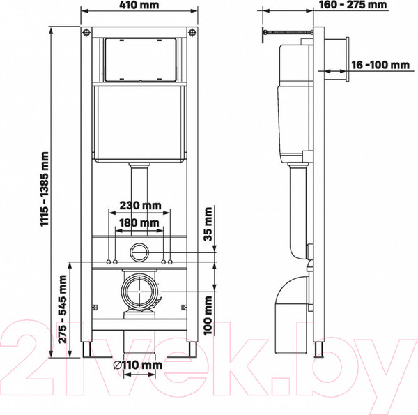 Изображение товара Унитаз подвесной с инсталляцией Damixa Jupiter DX77C1700SC + Berges АТОМ 410 040331 (с кнопкой)