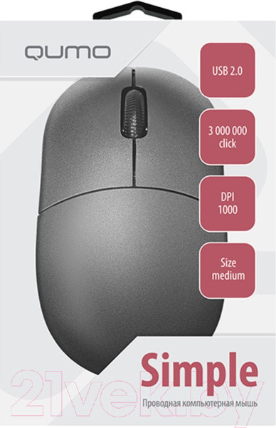 Изображение товара Мышь Qumo Simple Office M92 / Q42233 (серый)