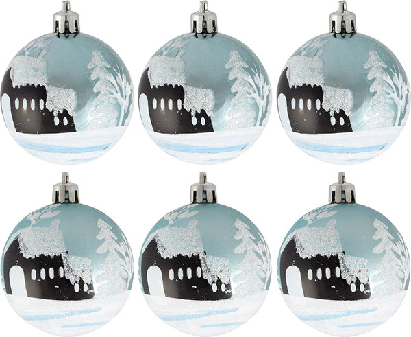 Изображение товара Набор шаров новогодних Волшебная страна Зимний пейзаж 007496 (6шт, бирюзовый)