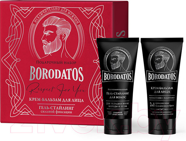 Изображение товара Набор косметики для лица и волос Borodatos Respect For You Крем-бальзам для лица+Гель для укладки волос (75мл+75мл)