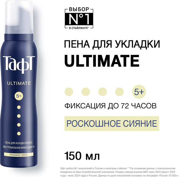 Изображение товара Пенка для укладки волос Тафт Ultimate. Эффект сияющего блеска экстремальная фиксация (150мл)