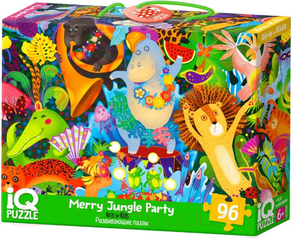 Изображение товара Пазл Айрис-пресс IQ с развивающей игрой. Веселая вечеринка в джунглях (96эл)