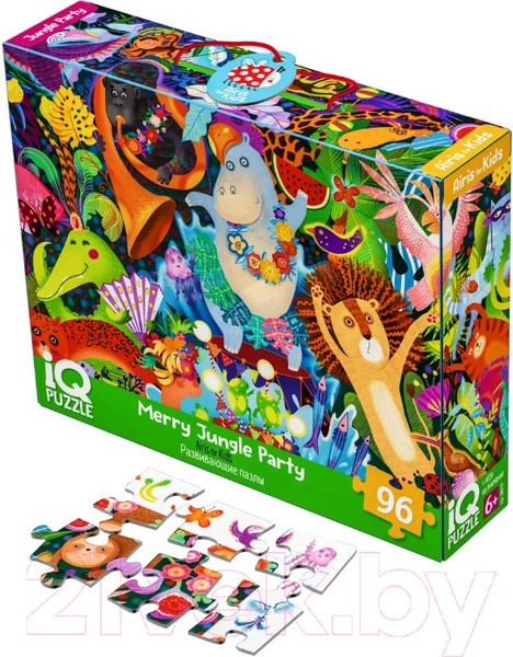 Изображение товара Пазл Айрис-пресс IQ с развивающей игрой. Веселая вечеринка в джунглях (96эл)