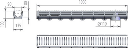 Изображение товара Лоток водоотводный Aquastok Aqua-Top 1091н (с оцинкованной решеткой)