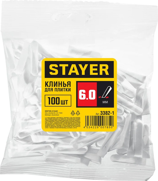Изображение товара Клинья для укладки плитки Stayer 6мм / 3382-1 (100шт)