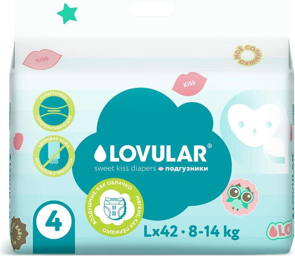 Изображение товара Подгузники-трусики детские Lovular Sweet Kiss L 9-14кг (42шт)