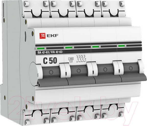 Изображение товара Выключатель автоматический EKF 4P 50А (C) 4.5кА ВА 47-63 / mcb4763-4-50C-pro