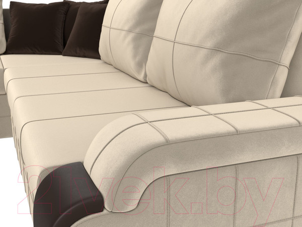 Изображение товара Диван угловой Лига Диванов Николь левый / 29377L (микровельвет бежевый/экокожа коричневый)