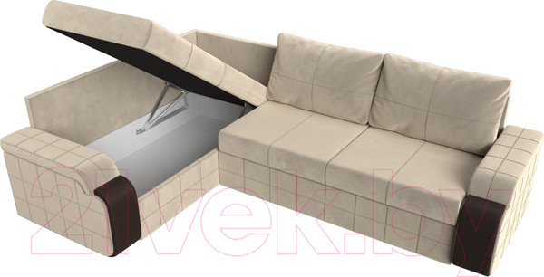 Изображение товара Диван угловой Лига Диванов Николь левый / 29377L (микровельвет бежевый/экокожа коричневый)