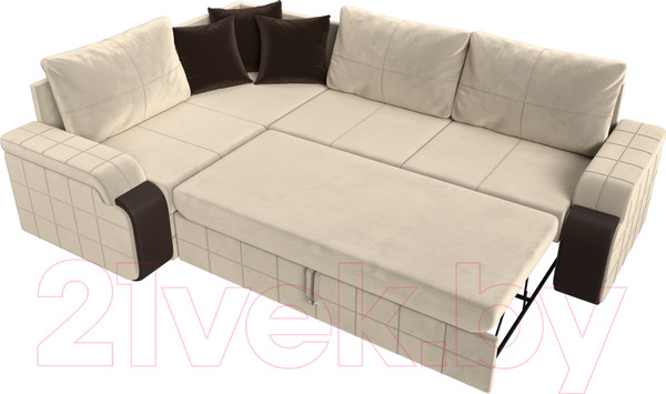 Изображение товара Диван угловой Лига Диванов Николь левый / 29377L (микровельвет бежевый/экокожа коричневый)