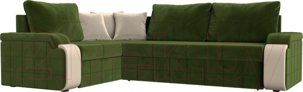 Изображение товара Диван угловой Лига Диванов Николь левый / 29378L (микровельвет зеленый/экокожа бежевый)