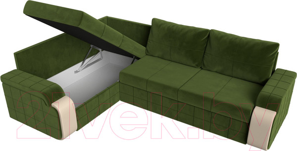Изображение товара Диван угловой Лига Диванов Николь левый / 29378L (микровельвет зеленый/экокожа бежевый)