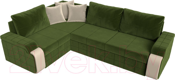 Изображение товара Диван угловой Лига Диванов Николь левый / 29378L (микровельвет зеленый/экокожа бежевый)