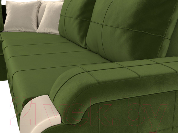 Изображение товара Диван угловой Лига Диванов Николь левый / 29378L (микровельвет зеленый/экокожа бежевый)