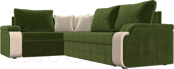 Изображение товара Диван угловой Лига Диванов Николь левый / 29378L (микровельвет зеленый/экокожа бежевый)