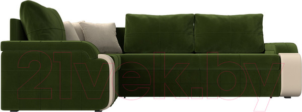 Изображение товара Диван угловой Лига Диванов Николь левый / 29378L (микровельвет зеленый/экокожа бежевый)