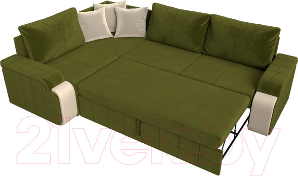 Изображение товара Диван угловой Лига Диванов Николь левый / 29378L (микровельвет зеленый/экокожа бежевый)