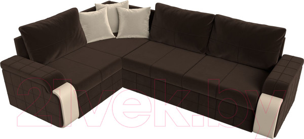 Изображение товара Диван угловой Лига Диванов Николь левый / 29379L (микровельвет коричневый/экокожа бежевый)