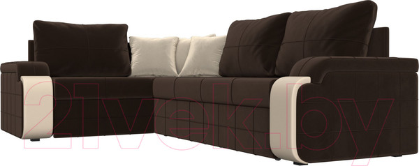 Изображение товара Диван угловой Лига Диванов Николь левый / 29379L (микровельвет коричневый/экокожа бежевый)