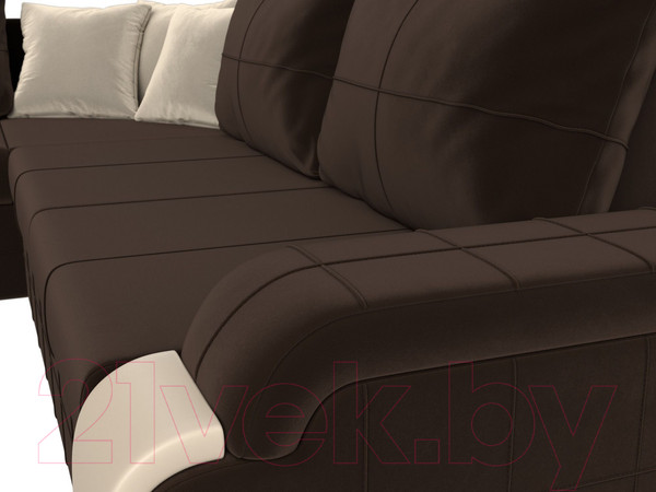 Изображение товара Диван угловой Лига Диванов Николь левый / 29379L (микровельвет коричневый/экокожа бежевый)