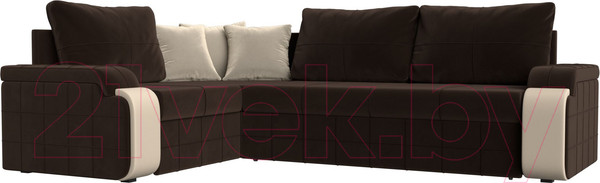 Изображение товара Диван угловой Лига Диванов Николь левый / 29379L (микровельвет коричневый/экокожа бежевый)