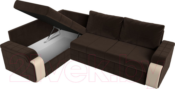 Изображение товара Диван угловой Лига Диванов Николь левый / 29379L (микровельвет коричневый/экокожа бежевый)
