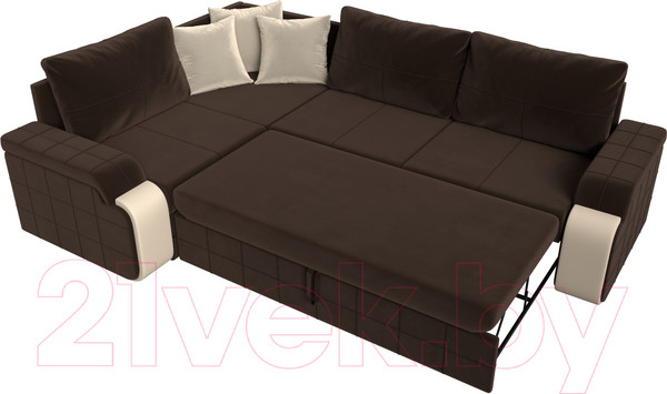 Изображение товара Диван угловой Лига Диванов Николь левый / 29379L (микровельвет коричневый/экокожа бежевый)