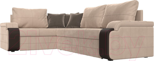 Изображение товара Диван угловой Лига Диванов Николь левый / 102970L (велюр бежевый/экокожа коричневый)