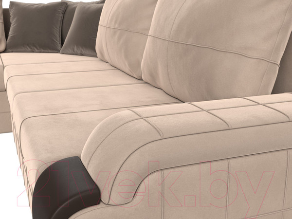 Изображение товара Диван угловой Лига Диванов Николь левый / 102970L (велюр бежевый/экокожа коричневый)