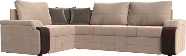 Изображение товара Диван угловой Лига Диванов Николь левый / 102970L (велюр бежевый/экокожа коричневый)