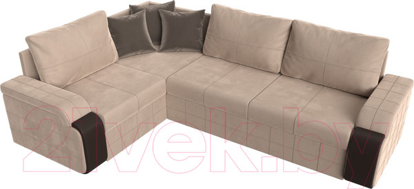 Изображение товара Диван угловой Лига Диванов Николь левый / 102970L (велюр бежевый/экокожа коричневый)