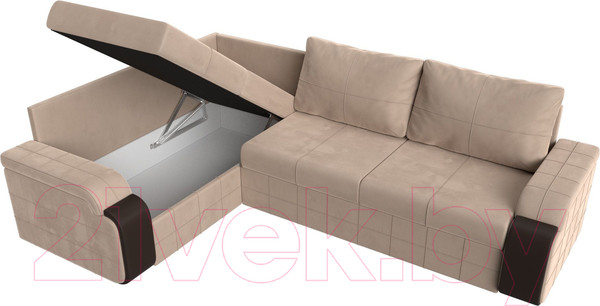 Изображение товара Диван угловой Лига Диванов Николь левый / 102970L (велюр бежевый/экокожа коричневый)