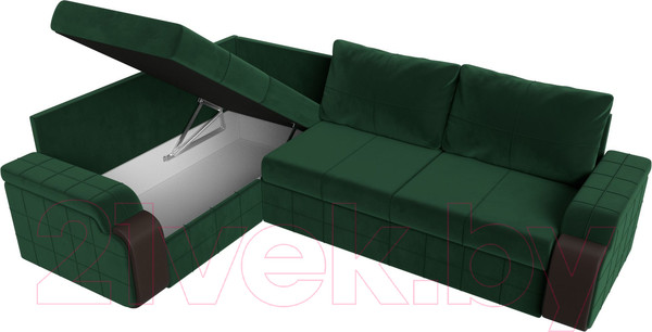 Изображение товара Диван угловой Лига Диванов Николь левый / 102973L (велюр зеленый/экокожа коричневый)