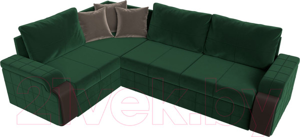 Изображение товара Диван угловой Лига Диванов Николь левый / 102973L (велюр зеленый/экокожа коричневый)