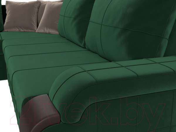 Изображение товара Диван угловой Лига Диванов Николь левый / 102973L (велюр зеленый/экокожа коричневый)