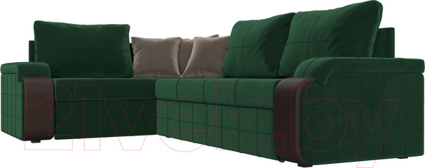 Изображение товара Диван угловой Лига Диванов Николь левый / 102973L (велюр зеленый/экокожа коричневый)
