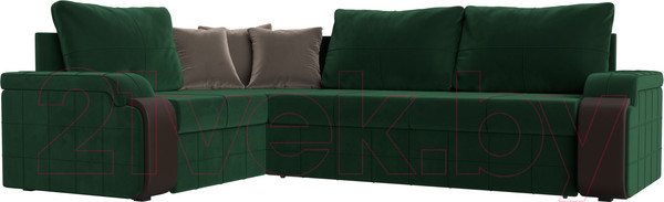 Изображение товара Диван угловой Лига Диванов Николь левый / 102973L (велюр зеленый/экокожа коричневый)