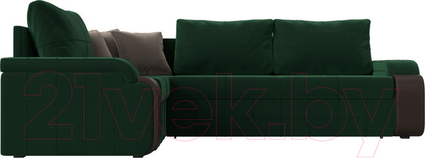 Изображение товара Диван угловой Лига Диванов Николь левый / 102973L (велюр зеленый/экокожа коричневый)