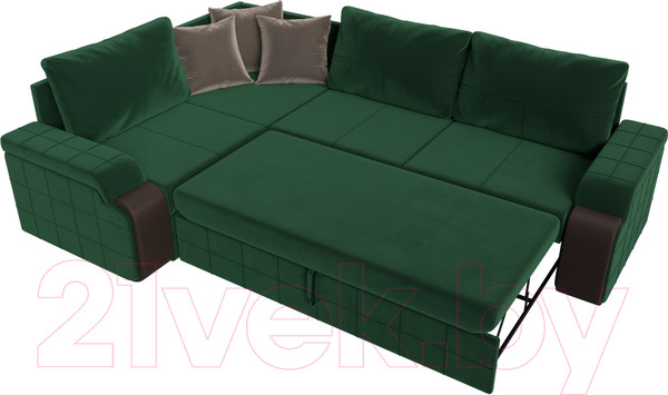 Изображение товара Диван угловой Лига Диванов Николь левый / 102973L (велюр зеленый/экокожа коричневый)