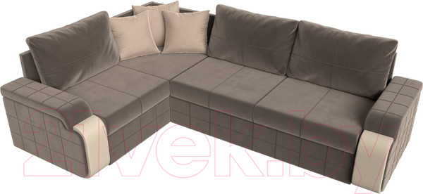Изображение товара Диван угловой Лига Диванов Николь левый / 102975L (велюр коричневый/экокожа бежевый)