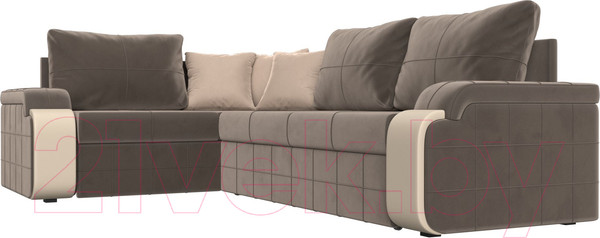 Изображение товара Диван угловой Лига Диванов Николь левый / 102975L (велюр коричневый/экокожа бежевый)