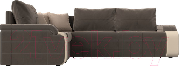 Изображение товара Диван угловой Лига Диванов Николь левый / 102975L (велюр коричневый/экокожа бежевый)