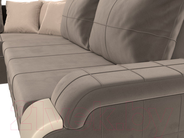 Изображение товара Диван угловой Лига Диванов Николь левый / 102975L (велюр коричневый/экокожа бежевый)