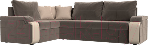 Изображение товара Диван угловой Лига Диванов Николь левый / 102975L (велюр коричневый/экокожа бежевый)