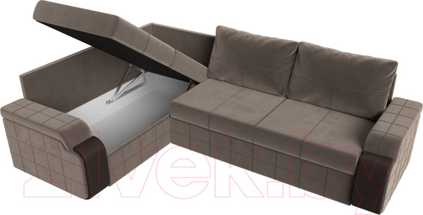 Изображение товара Диван угловой Лига Диванов Николь левый / 102975L (велюр коричневый/экокожа бежевый)